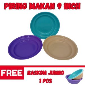 LJ Piring Plastik Cekung Warna Pastel Tebal 9 Inch 12 Pcs Random + Baskom Jumbo 1 Pcs