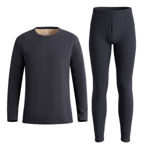 Camel fleece piled and thickened thermal underwear suit for women in winter wearing cold-proof mens round neck thermal underwear suit