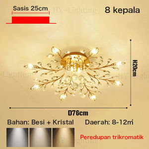 Lampu gantung kristal LED dekoratif dalam ruangan lampu ruang tamu lampu langit-langit kamar tidur yang dapat diganti