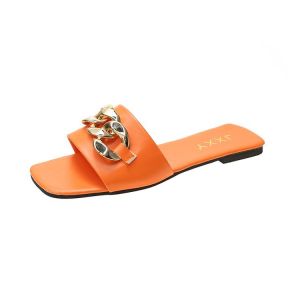 [Free Shipping] 2025 Summer New Womens Slippers Square Toe Flat Soft Sole Large Size 42 Outdoor Womens Slippers