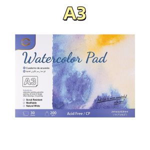 Watercolor Sketchbook 200 GSM Single-Sided Cold-Pressed Texture 30 Sheets A3/A4/A5 Sizes Premium Wood Pulp Paper Professional Artist Drawing Pad for Watercolor Painting