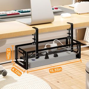 Cable Management Tray Under Desk Cable Organizer Hanging Storage Rack Cable Management Box Cord Organizer Wire Organizer Under Desk Storage Clip Holder Organizer with Desk Clamp for Home Office Computer Cord Storage