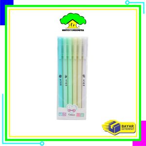 MI-A48 Pulpen Gel 6IN1 Motif Polos Warna Pastel Gaya Korea / Alat Tulis Pena Cair 0.5mm / Pena