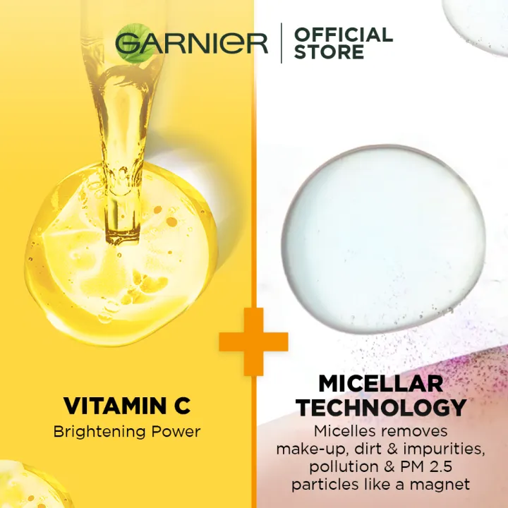 Garnier Vitamin C Brightening Micellar Water (125ml/400ml) – Makeup Remover , Cleanser, Toner for Brightening Dark Spots, Acne Marks, Hyperpigmentation