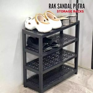 Rak Sepatu Sandal Petra 4 Susun Tempat Penyimpanan Sendal Plastik Rotan Sendal Estetik Shoe Rack Box
