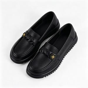Women Waterproof Slip-On Loafers Black Chunky Platform Anti-Slip Rubber School Daily