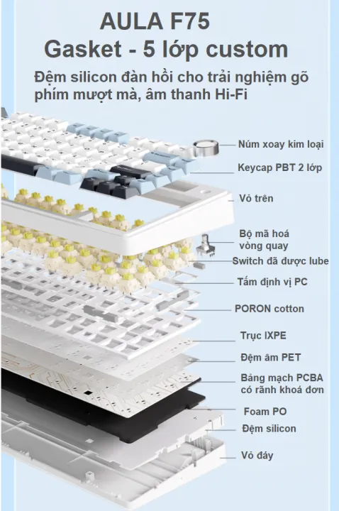 Bàn phím cơ không dây Aula F75, Hotswap 5 pin, 3 Modes, Led RGB, Gasket 5 lớp, đã custom bởi Nhà Sản Xuất | BigBuy360 - bigbuy360.vn Bàn phím cơ không dây Aula F75, Hotswap 5 pin, 3 Modes, Led RGB, Gasket 5 lớp, đã custom bởi Nhà Sản Xuất | BigBuy360 - bigbuy360.vn