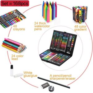 208pcs kid super mega art coloring set high quality color pen set color pencil set for drawing material set water color set watercolor paint set crayons neon color pen coloring book oil pastel colorful pens gift for students school supply wholesale store