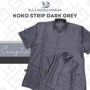 Koko Couple STRIP Abu Tua Dark Grey Ayah Anak Newborn Jumbo Kemeja Baju Lebaran Sarimbit Oversize Baby Purple Dewasa Pria Katun