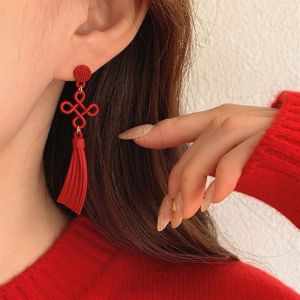 REEBO Chinese Knot Girls Hanging Drop Earrings New Year Jewelry Dangle Earrings Women Ear Hook Chinese Knot Earrings Chinese New Year Earrings