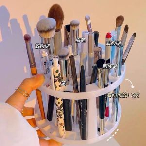 Large Capacity Makeup Brush Storage Tube Porous Plastic Storage Rack Round Pen Holder Cosmetic Brush Organizer Desktop Makeup Accessories Holder