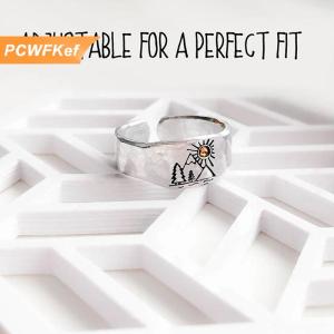 【PCWFKef】 แหวนวินเทจแหวนแกะสลักรูปทิวทัศน์ป่าภูเขาธรรมชาติสำหรับผู้หญิงผู้ชายเครื่องประดับแฟชั่นแบบเปิดได้