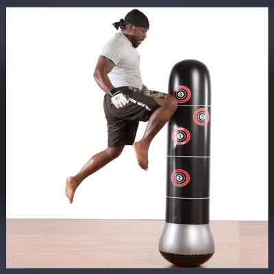 1.5M/1.6M Inflatable PVC Punching Bag Boxing Punching Bag with Stand for Adult Kids Boy Boxing Pillar Column Stand Target Bag Sandbag Freestanding Sports Fitness Kick Training Equipment（With air pump）