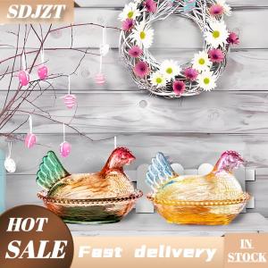 SDJZT Đĩa thủy tinh hình gà trên ổ trứng ly pha lê đĩa đựng kẹo có nắp tô trái cây hình gà đĩa đựng tráng miệng và đồ ăn vặt bát cổ điển lọ đựng