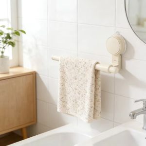 LITUILI Punch-free Suction Cup Towel Rack Space Saving Cream Style Removable Towel Rack New Storage Hanger Wall Mounted Towel Rack Bathroom