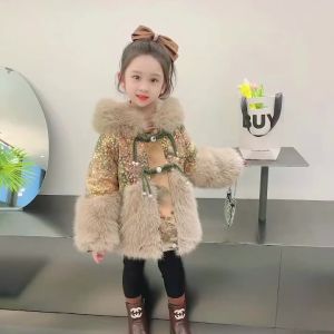 Baby Girl Fur Coat Autumn and Winter 2026 New Style Childrens Plush Thick Warm Casual Jacket Kids Clothing