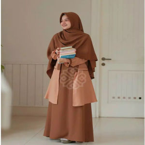 Baju Set Muslim Elbina plus Outer Bahan Ity Premium Size S M L XL