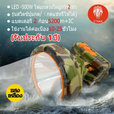 TS-888 ไฟฉายคาดหัว 500W บอกเปอร์เซ็นต์แบต ส่องไกล5200เมตร ลุยฝน หน้า 9 เซ็น เปคเทพไฟฉายคาดหัว