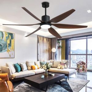 Quạt trần đèn trang trí 6 cánh dàiđộng cơ DC siêu tiết kiệm điện cho phòng kháchđèn led 3 màu ánh sángcó đảo chiều hút ẩm (Lõi Đồng)