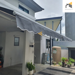 (ส่งฟรี) Shadekit กันสาด กันสาดพับเก็บได้ มือหมุน รุ่น STANDARD ขนาด 3x2.5 เมตร ขาหนาพิเศษ โครงอบขาว (Powder Coated) ผ้าโพลีเอสเตอร์ กันน้ำ กัน UV