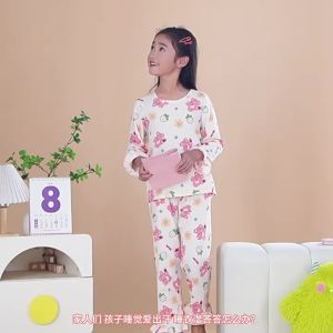 2025 Summer Childrens Cartoon Mesh Breathable Cotton Air Conditioning Homewear Girls Sweet Bell Sleeve Underwear Set