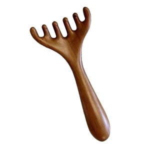 CALLARON Wooden Massage Comb 5-Prong Scalp Massager for Meridian Care Multi-Functional Gua Sha Tool for Hair and Scalp Relaxation Smooth Wide Tooth Design for Hair Types