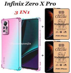 3 in 1 Infinix Zero X /X Pro Infinix Zero X Neo Phone Case Four Corners Airbag Shockproof Color Phone Case + 2PCS Screen Ceramic Film