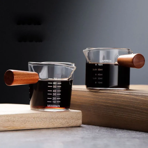 Espresso Cup Measuring Cup Double Mouth Bottle Coffee Share Pot Wooden Handle Small Milk Cup 75 ml