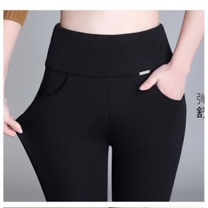 Ginza6 Leggings Pants Stretchable High Waist for women Black Casual Pocket Pants 9124#