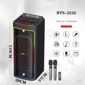 BTS 2242 dual 12Inch  Bluetooth Karaoke Speaker with Rechargeable dual Wireless Mic 240W