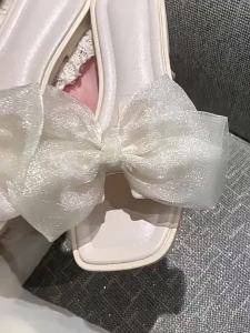 [Free Shipping] New Fashionable Womens Slippers for Summer Mesh Bowknot Design Suitable for Wearing with Skirts Flat Non-Slip Slippers