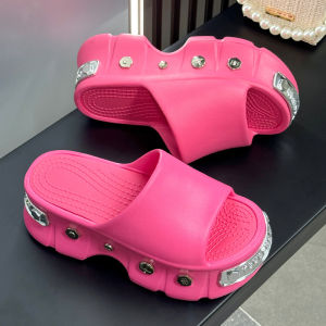 Free Shipping 26 New Summer Thick-Soled Slippers For Women EVA Punk Style With Rivets Height-Increasing Non-Slip Outdoor Slippers