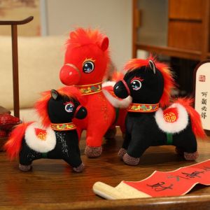 IPIE2 Chinese Style Horse Mascot Stuffed Animal Soft PP Cotton Chinese Stuffed Horse Doll Plush Toy Comfortable Plush Horse Plush Doll Chinese New Year Gift