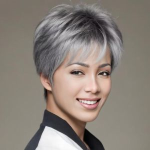 AliExpress European and American fashion wig womens short straight hair black and white mixed color whole headgear cross-border foreign trade direct sales