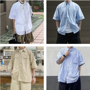 Maden brand 2025 new summer new men youth gentleman sunshine Japanese retro oversize white stacking short-sleeved shirt loose cityboy seaside vacation fashion male shirt