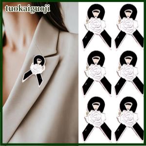 tuokaiguoji Enamel Metal Ribbon Camellia Funeral Ribbon Pins Memorial Decorative Lapel Pins Gift Lapel Badges Jewelry Accessories