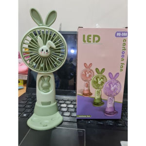 KIPAS MINI PORTABLE DENGAN STAND HANDPHONE BUNNY LEAD LUCU / KIPAS ANGIN KELINCI PORTABLE LED