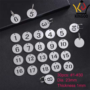 Kingoo 30pcs Metal Sign Signage Digital Label Tags Number Card Plate with Key Chains from #1 to #30