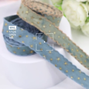Màu xanh denims Ribbon cho hàng thủ công jean ruy băng vải cho bó hoa 1 yard Ribbon với sao embellishments