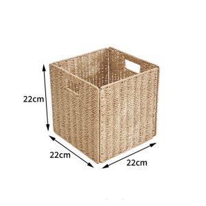 OutibgSG-Foldable Faux-Rattan Storage Basket – Minimalist Organizer for Laundry Underwear Toys Snacks Woven Storage Bin