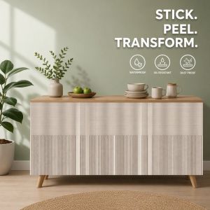 Kitchen Cabinet Curtain Self Adhesive Waterproof Oil Resistant Dust Proof Geometric Stripe Pattern Easy Clean Home Decor