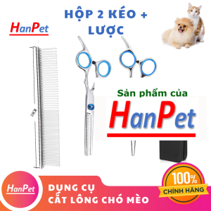 (Hộp da) 3 loại Kéo + lược Kéo cắt tỉa lông chó mèo kéo cắt lông thú cưng