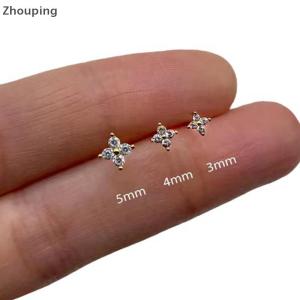 【ZP】Cute 3Pcs set Four Petals Zircon Flower Stud Earrings Set For Women Small Classic Versatile Earrings 3 4 5mm