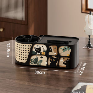 tissue box desktop storage box Bracket stationery rack cosmetic storage box rotating pen holder Multifunctional large capacity cat print Retro style design