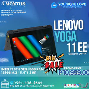 LENOVO YOGA 11E INTEL I3 6TH GEN 8GB RAM 128GB M.2 11.6 2 IN1  I REFURBISHED LAPTOP
