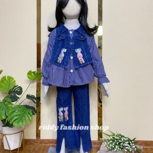 SETELAN FUJI SALUR LABUBU ROMPI JEANS ANAK PEREMPUAN USIA 3 - 12 TAHUN / SET JEANS KARAKTER CELANA CUTBRAY ANAK PEREMPUAN - COD