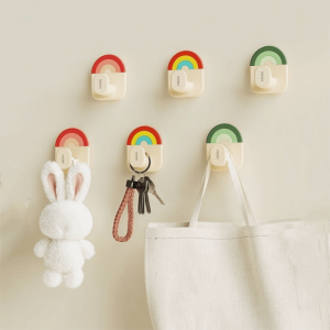 GAVINMK 6Pcs No-Drill Rainbow Hook Self Adhesive Plastic Wall Door Hook Practical Wall Mounted Clothes Hook For Home