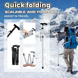 Foldable Aluminium Alloy Five-Knot Staff Folding Trekking Poles Elderly Walking Stick