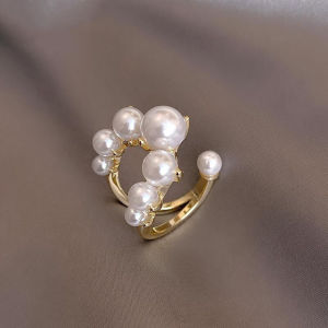 Frascati New Creative U-shaped Gold Pearl Opening Rings For Woman Korean Fashion Jewelry Wedding Goth Girls Finger Accessories