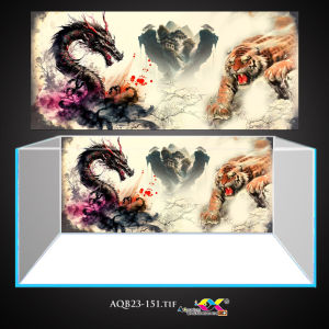 Tranh 3D dán hồ cá - bể cá mẫu long hổ tranh đấu siêu đẹp và nét có keo sẵn trên bề mặt in theo kích thước yêu cầu AQB23-151